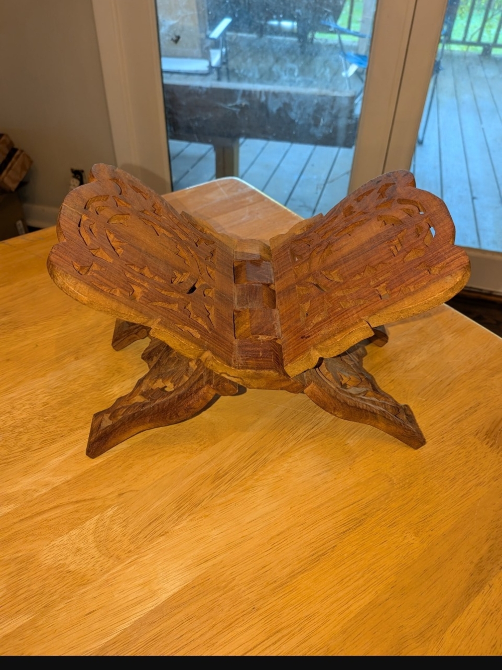 Carved Wooden Folding Book or Tablet Stand - Brown